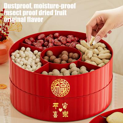 Einteilige/Zweiteilige/Dreiteilige geteilte Servierschale mit Deckel Chinesisches Neujahrs-Serviergefäß Dekorative Dessertschale Snacks-Platte für den Frühling