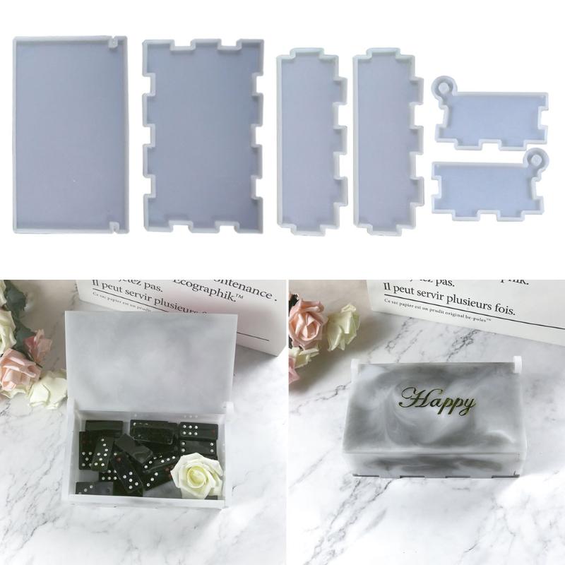 Epoxy Crystal Resin Silicone Mold 1 Set  Domino Resin Storage Box Mould for DIY Home Decoration Jewelry Making