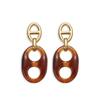 Amber Resin Pig Nose Buckle Dangle Earrings for Women - Retro 304 Stainless Steel Design