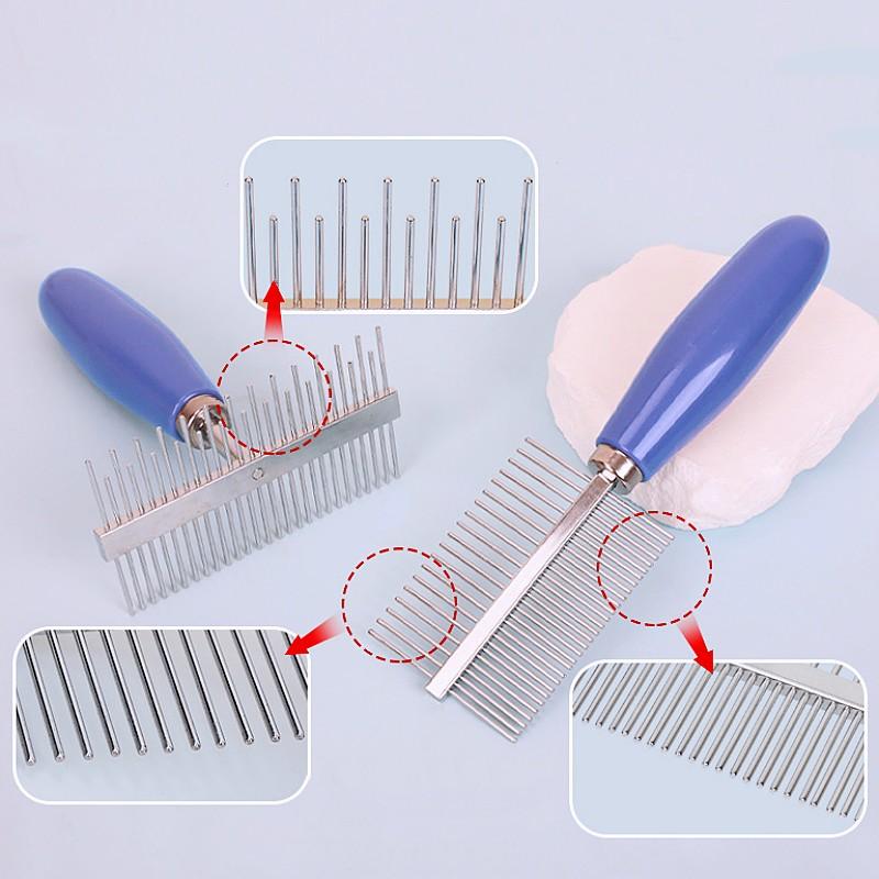 Dog Comb Double-sided Dogs Brush Stainless Steel Rake Combs for Dog Grooming Comfortable Handle Cat Hair Comb Brush Pet Supplies