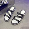 French Style Fashion Thick Sole Slide Sandals for Women Pu Leather Trendy Summer Beach Slippers Girls Strap Sandals Match Skirts