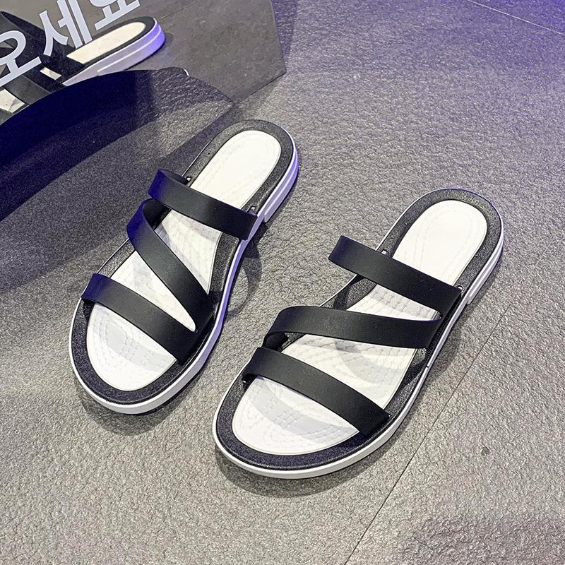 French Style Fashion Thick Sole Slide Sandals for Women Pu Leather Trendy Summer Beach Slippers Girls Strap Sandals Match Skirts