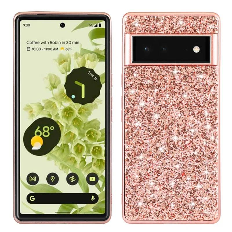 

Glitter Case for Google Pixel 7 Pro 6 8 Silicone Bumper Shockproof Hard Plastic Plating Phone Cover for Pixel 8 Pixel 7 Pixel 8