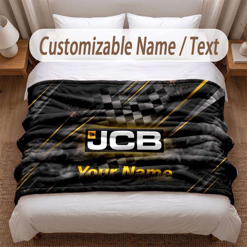 JCB Printed Flannel Blanket Custom Name Text Soft Warm Throw For Bedroom Holiday Gift
