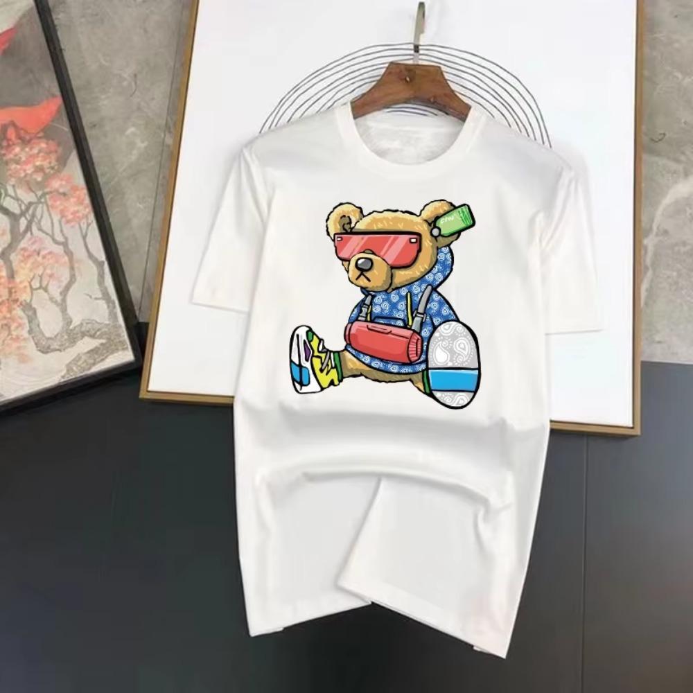 Pánské tričko s potiskem anime medvěda, čistá 100% bavlna, módní ležérní s krátkým rukávem, letní bavlněné prodyšné tričko, streetwear