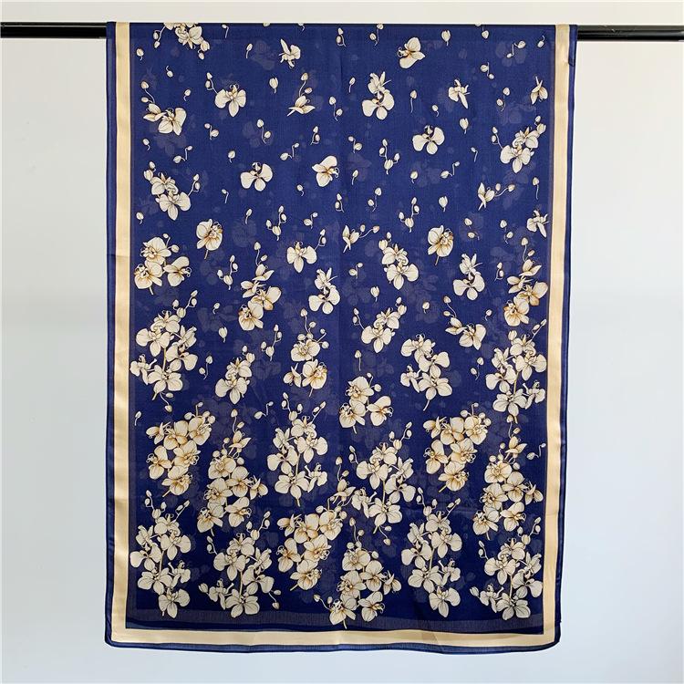 Silk Spring And Autumn Silk Temperament Floral Long Mulberry Silk Silk Scarf Versatile Scarf Sunscreen Shawl