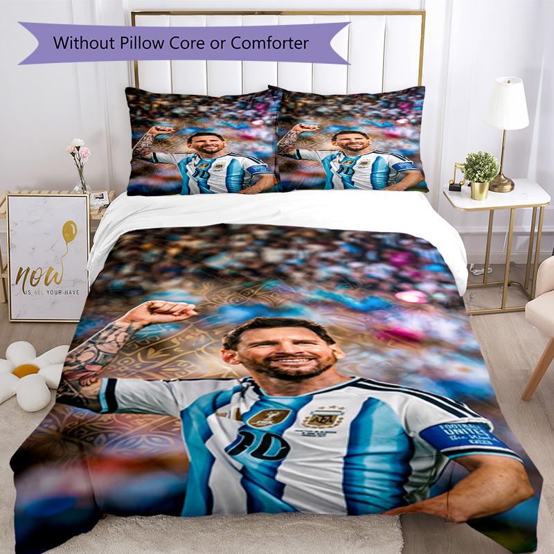 Set Biancheria da Letto Messi Copripiumino Traspirante con Federe Biancheria da Letto Decorativa per Camera da Letto Decorazione Casa Regalo di Compleanno