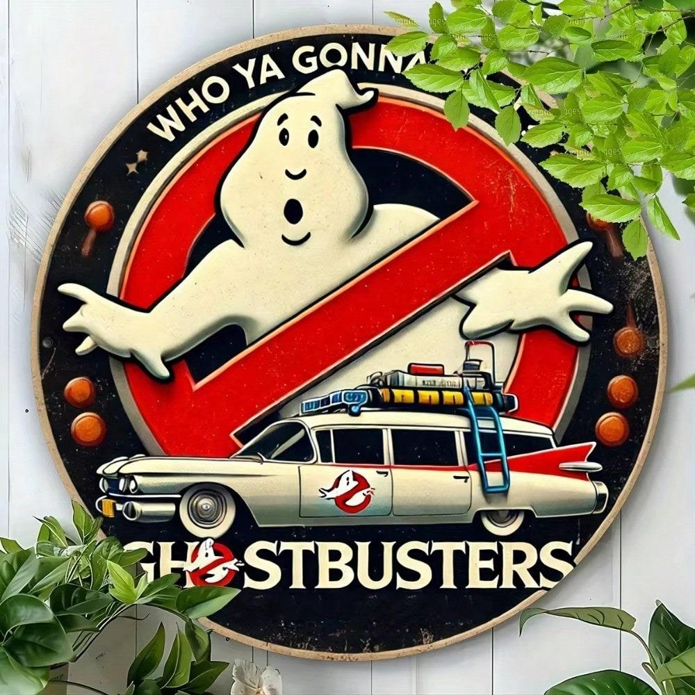 Vintage Aluminiumschild Ghostbusters Cartoon Runde Wandkunst Heimbar Dekoration