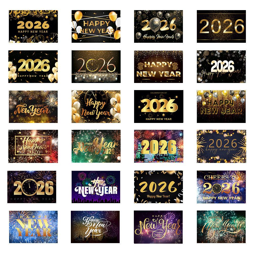 Year New Greeting Card With Gold Black Color Greeting Cards Envelopes And