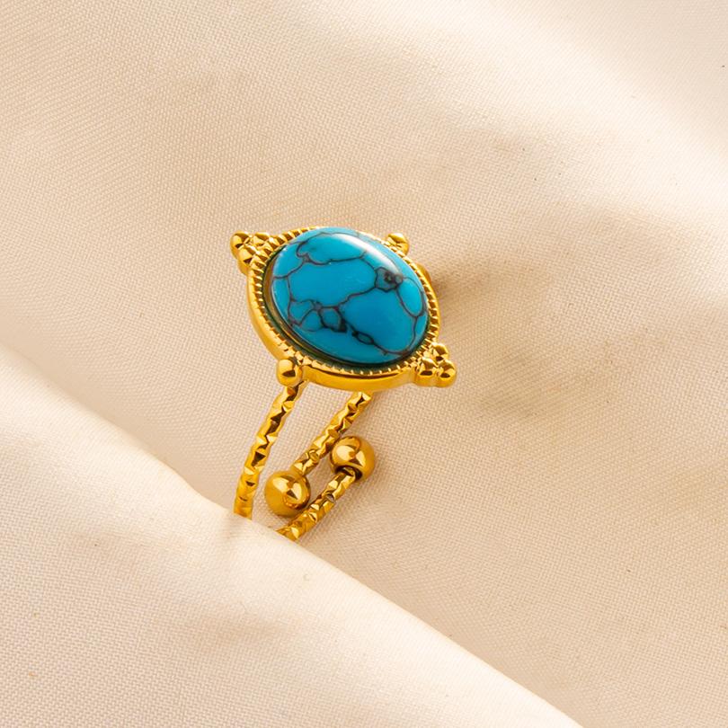 1pcs Blue Stone Ethnic Vintage Open Adjustable Sun Heart Star Stainless Steel Rings For Women Men Accessories Jewelry Bague Gift