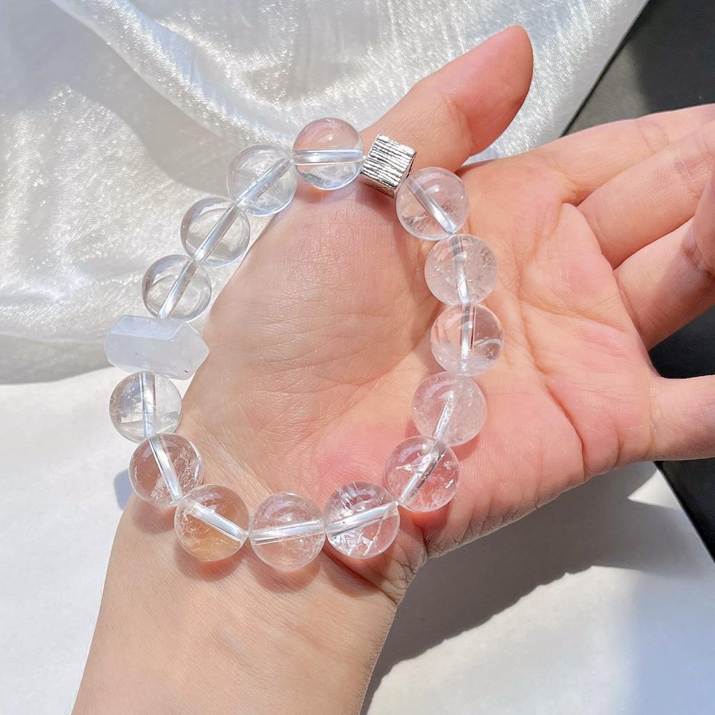 12Mm Large Particle Natural White Crystal Design Bracelet