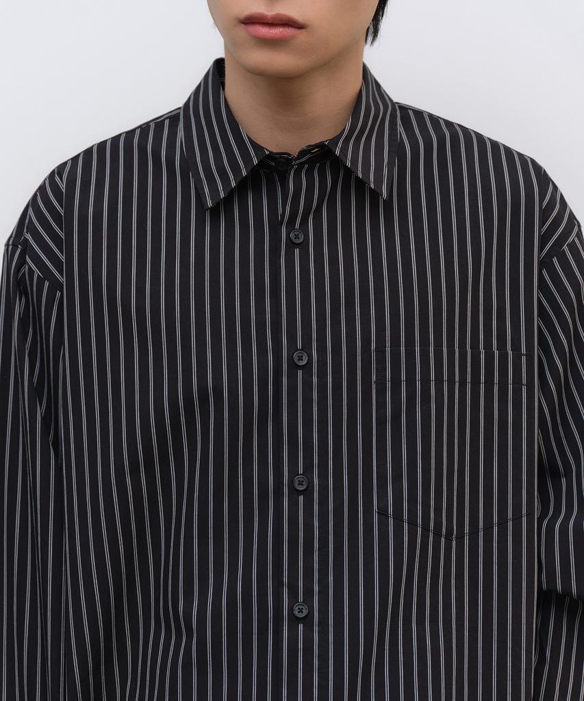 MUSINSA STANDARD Relaxed Double Pinstripe Poplin Shirt [Black/White]