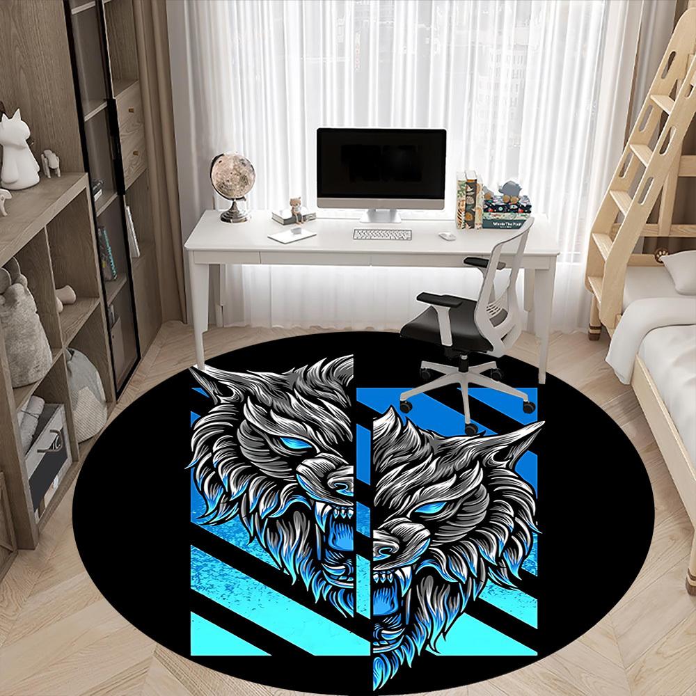 1pc Wolf Office Round Area Rug, Indoor Mat Suitable For Office, Under Office Chairs Bedroom Living Room Home Decor, Room Deco