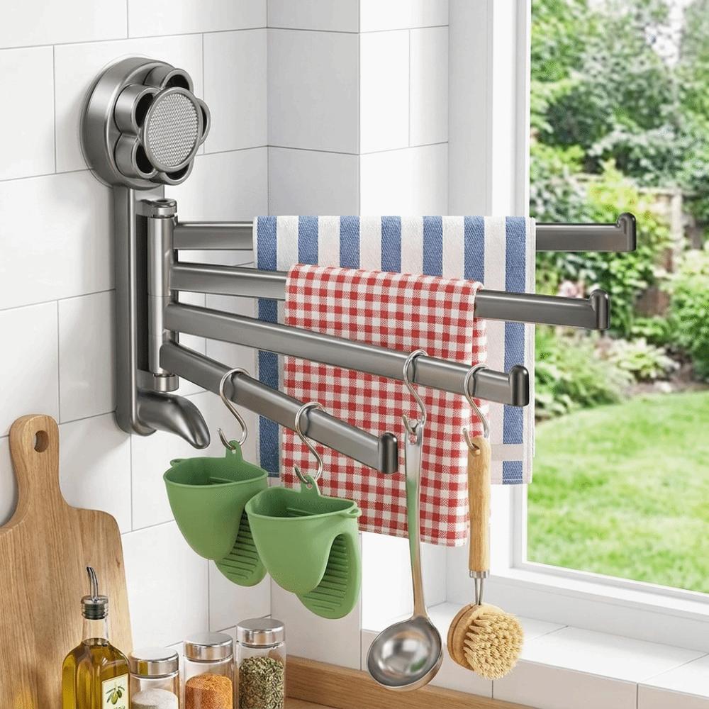 Rotating Towel Hanger Wall Mounted Bath Towel Holder Multi-Rod Towel Rack Shower