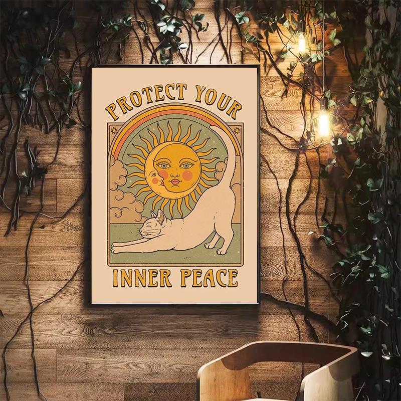 Vintage Cat Poster Tarot Cute Sun Moon Art HD Posters Canvas Paintings And Prints Wall Art For Living Room Home Decor Frameless