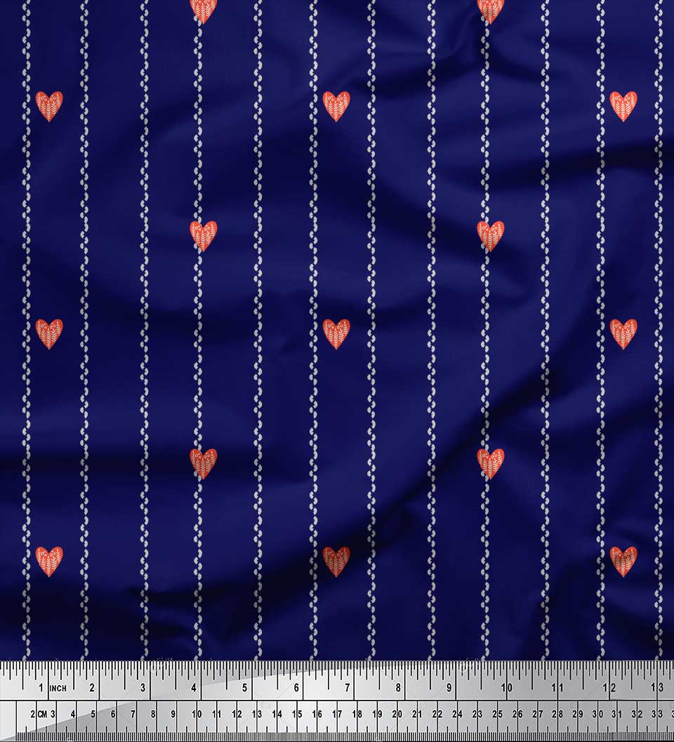 

Soimoi Blue Japan Crepe Satin Ткань в народном стиле с принтом в виде сердца и полос, швейная ткань, метр 42 дюйма 42 Inch Wide - Poly Crepe синий