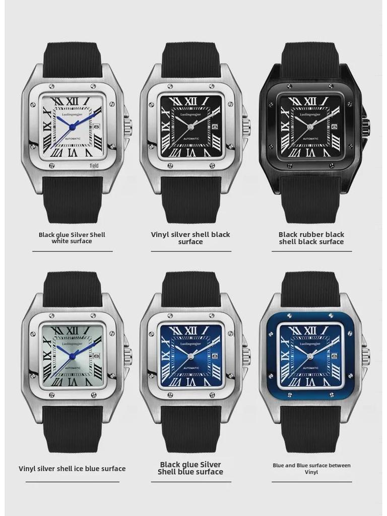 Hollow Stripes Santos Men's Automatic Mechanical Watch - Large Dial, Waterproof