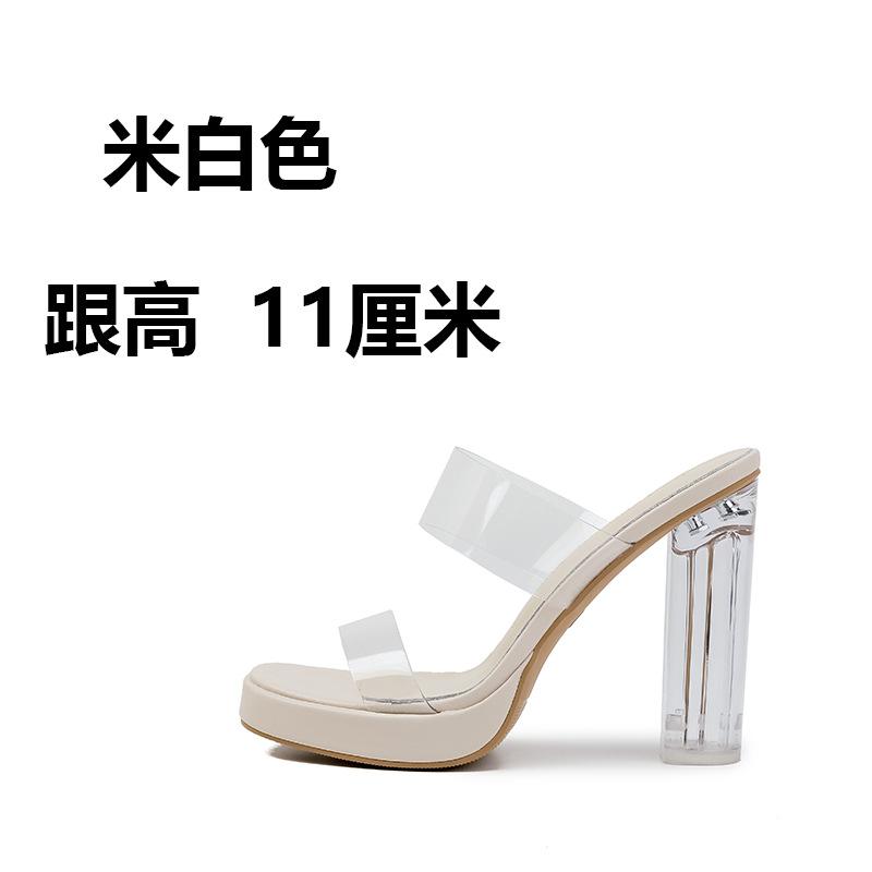 Прозрачные сандалии женские туфли на высоком каблуке летние новые на среднем каблуке модные хрустальные толстый каблук для улицы стразы крутые шлепанцы 33 3837₽