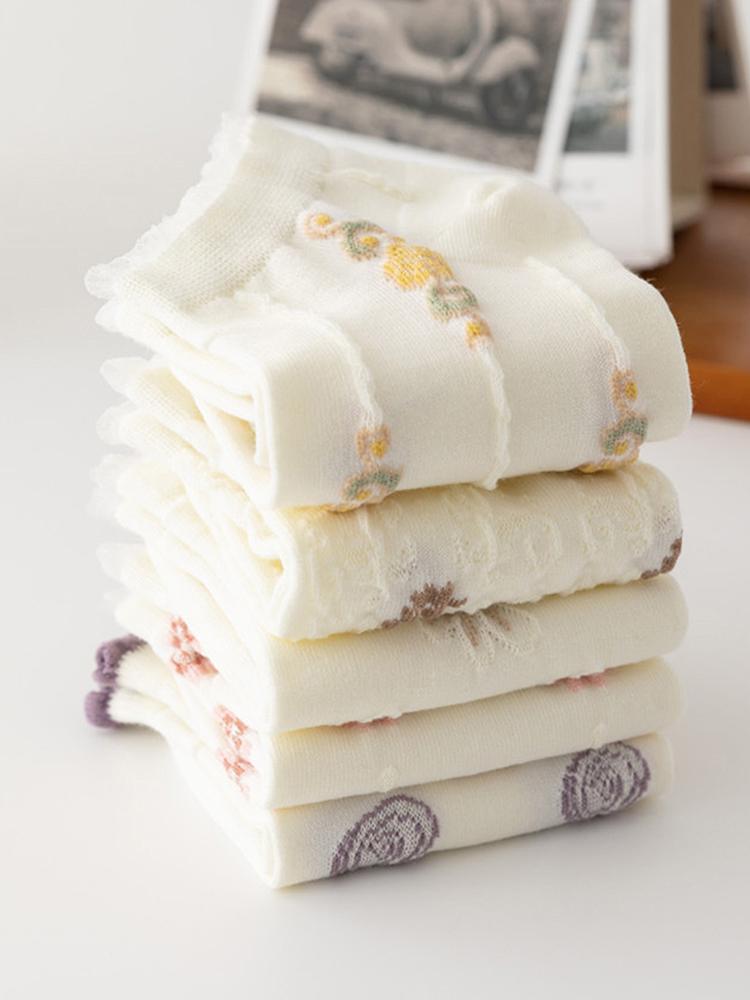 5 Pairs Women's Fashion Short Socks Simplicity Spring Summer High Quality Girl Sock Stripe Versatile Comfort Leisure Ankle Socks