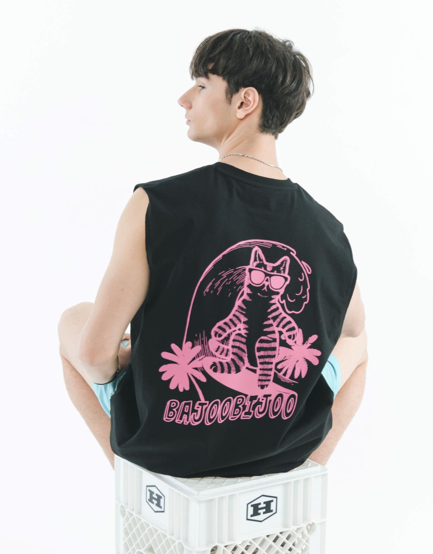 Bajubiju Surfing Cat Sleeveless [Black] L