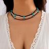 Retro Mixed-Color Rice Bead Gravel Turquoise Necklace, Ethnic Style Short Versatile Handmade Necklace.