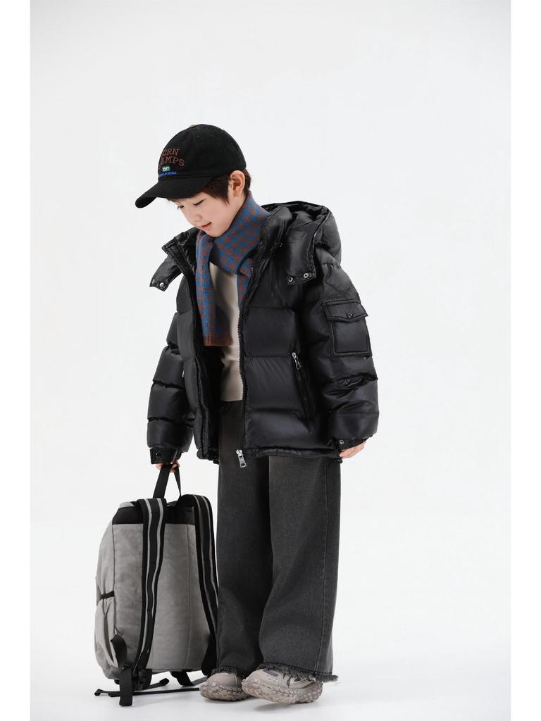 Zimowa kurtka puchowa z kapturem w stylu koreańskim dla dzieci - Gruba, ciepła, jednolity kolor