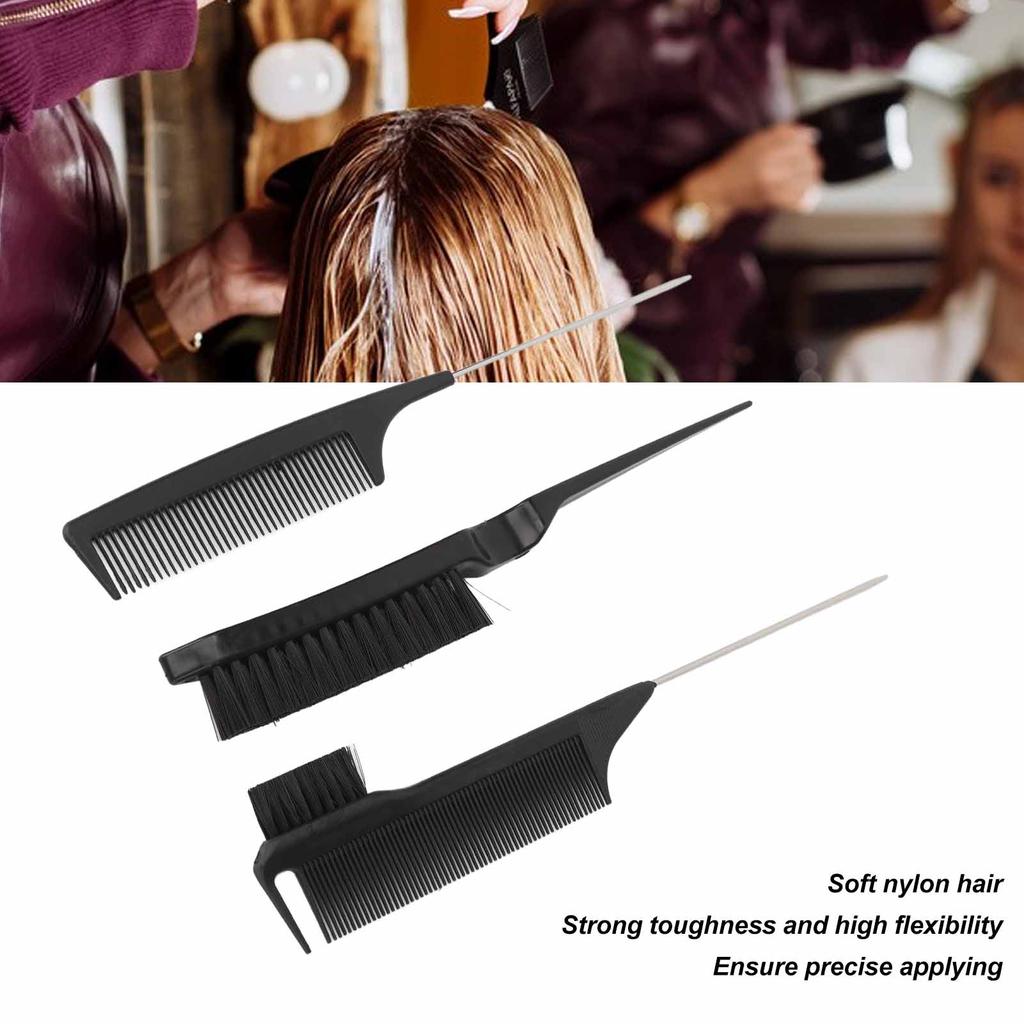 Double Sided Hair Dye Brush Professional Hair Salon Soft Nylon Dye Brush Rat Tail Comb for Highlighting