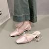 Gentle fairy Mary Jane shoes 2025 French temperament socialite bow square head light mouth empty evening sandals