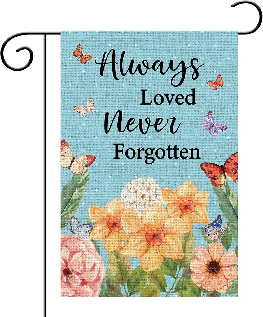 Always Loved Never Forgotten Garden Ag, Burlap Vertical Double Sided, Memorial Day Yard Sign, Oral Buttery Ag for Ho WZZ