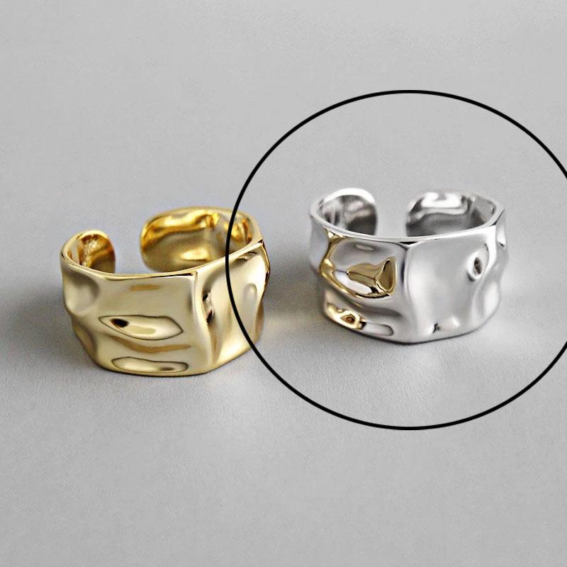 925 Silver Rings For Women Hollow Out Gold Color Temperament Personality Fashion Female Trendy Resizable Opening Rings