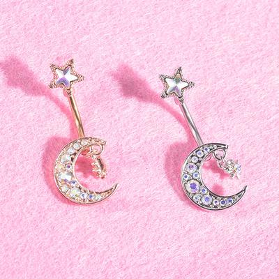 Navel Belly Button Rings Bar  Moon Star Dangle Body Piercing Jewelry