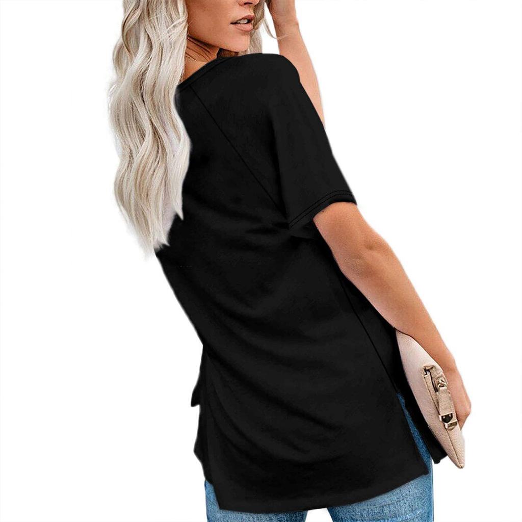 Women's Fashion Casual V-Neck Solid Color Flowy Loose Short-Sleeved T Shirt Top