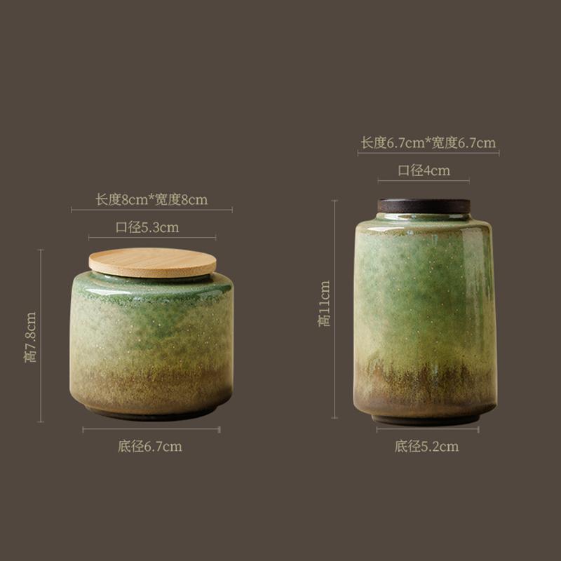 Creative Ceramic Green Tea Canister, Vintage Kiln-Glazed Sealed Candy Box Home Portable Storage Jar for Nuts and Coffee Beans