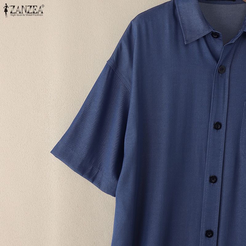 ZANZEA Damen Freizeit Hemdkleid mit Umlegekragen, locker, Sommer, Halbarm
