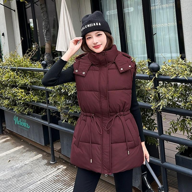 New Women's Cotton Vest Autumn Winter Cotton-padded Coat Parkas Korean Version Fashion Slim Hooded Cotton Vest Clip