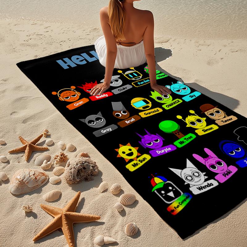 Colorful Sprun-ki Robot Party Beach Towel, Super Soft Microfiber, Gift for Her/Him, Birthday, for Pool, Beach, Travel, Home Decor Fan Gifts