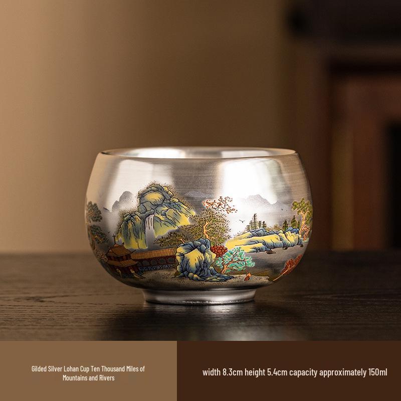Luxury Year of the Dragon Silver Gilded Tea Cup, Large Capacity for Home or Office