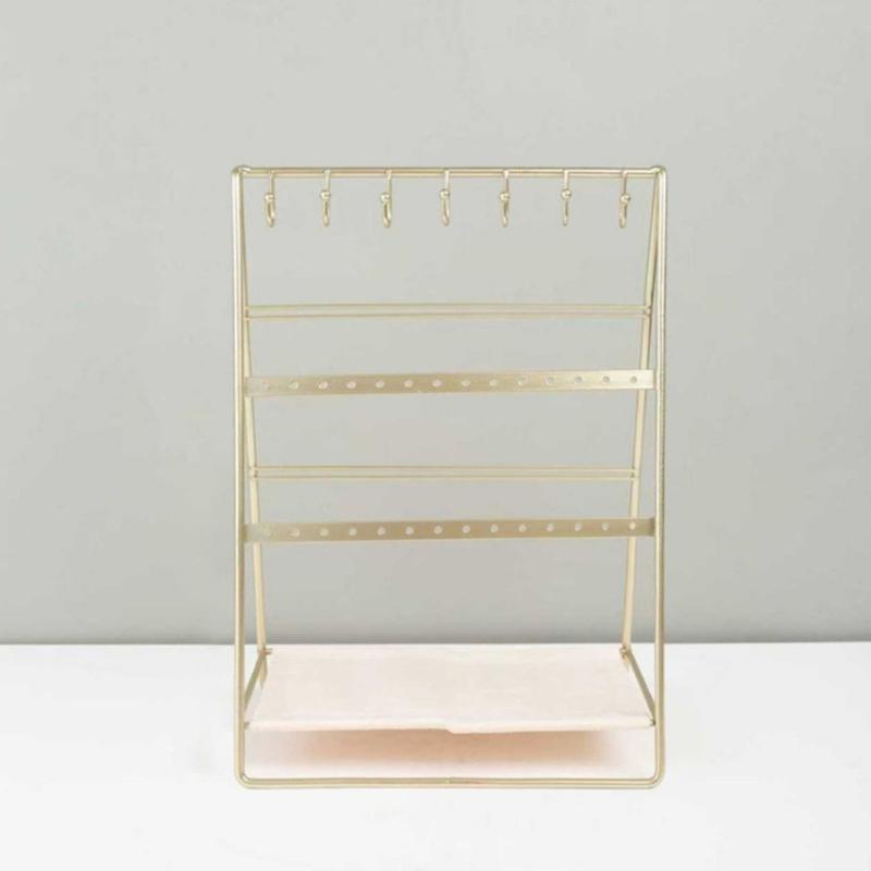 Gold Finish Iron 6 Tiers Earring Holder Bracelet Display Stand Desktop Organiser Easy Assembly Display Rack