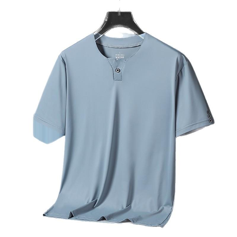 Ice Silk Short-sleeved T-shirt Men's Thin Quick-drying Breathable Round Neck Plus Fat Plus Size T-shirt
