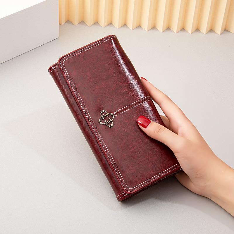 Women's Long Oil Wax Leather Wallet 2025 - Retro European & American Style, Large Capacity Clutch with Coin Purse & Zipper.