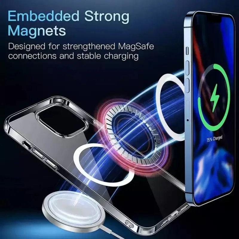 Luxury Wireless Magnetic Cover For Apple Magsafe Case Iphone 11 12 13 15 14 Pro Max Mini 7 8 Plus Xr XsMax X Clear Acrylic Cases