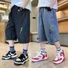 Korean Kids Boy Loose Straight Summer Jeans Shorts Tweens Child Luxury Black Blue Denim Shorts