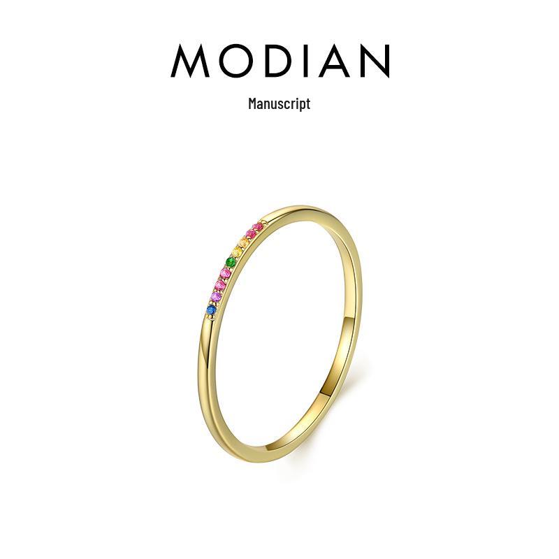 

S925 Sterling Silver Thin Rainbow Stone Ring - Women s Starry Index Finger Accessory US Size 9