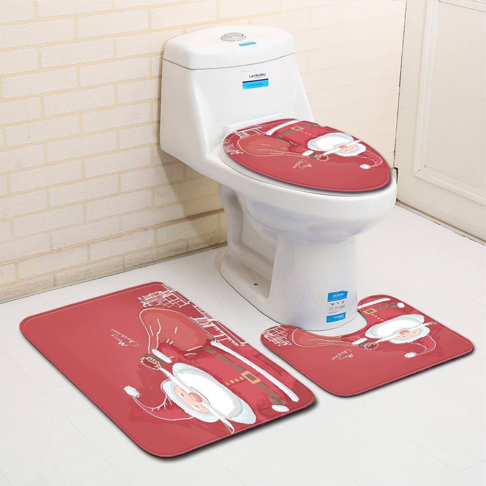 Christmas Bathroom Floor Mat Toilet Three-Piece Set