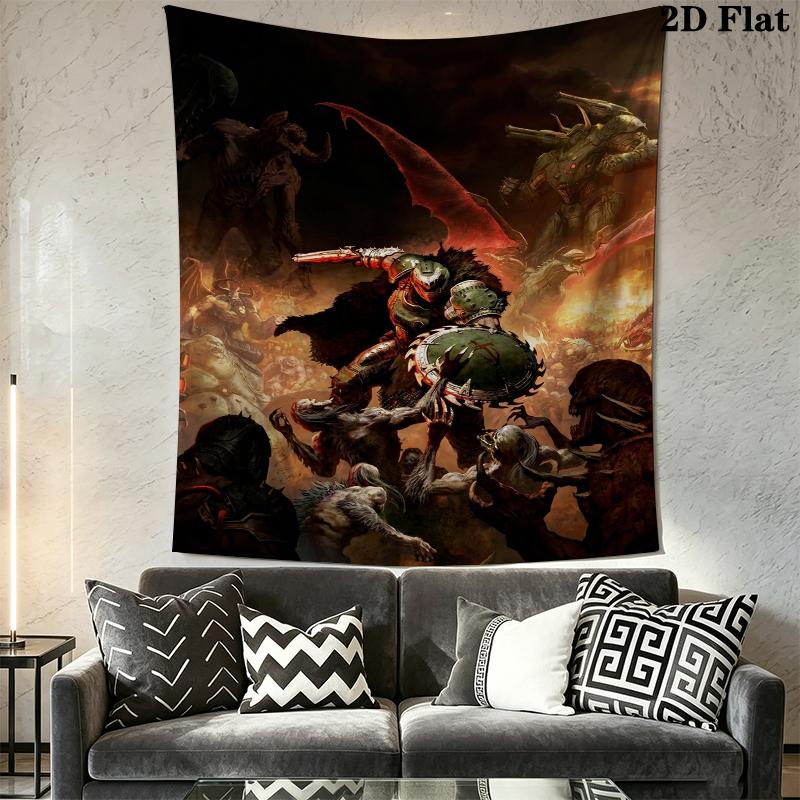 DOOM The Dark Ages Wall Tapestry Aesthetic Wall Hanging Printed Fabric Blanket Decorative Tapestries for Bedroom Living Room Home Decor