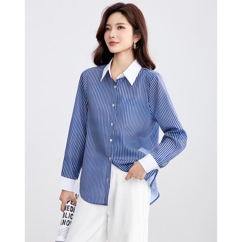 TERRE BLEUE Women s Striped Commuter Shirt M