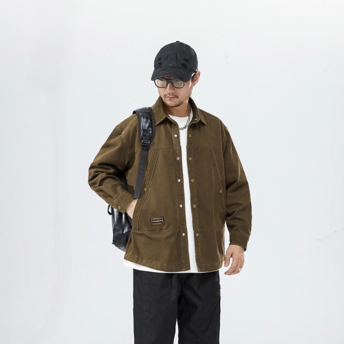 Heavy Cotton Tooling Denim Jacket Men'S High-End Texture Thick Long-Sleeved American Retro Casual Shirt Jacket