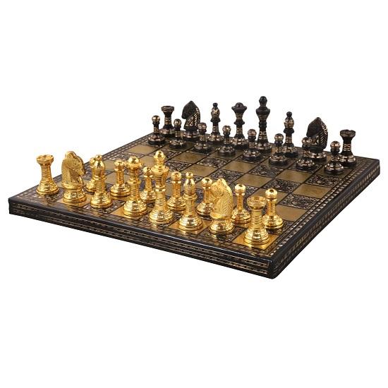 Staunton Inspired Brass Metal Luxury Chess Pieces  Board Set 30.48 Cm Gold, Black