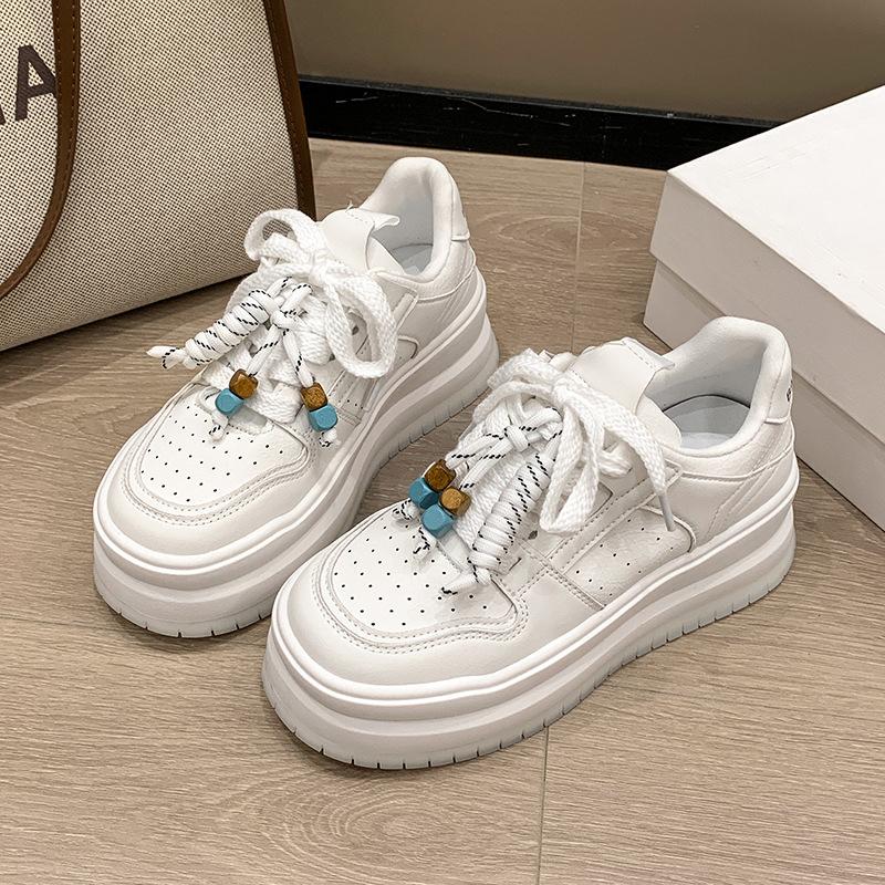 

Platform white shoes women s spring 2025 new fashion heightening small bread shoes lightweight casual sports shoes 40 бежевый