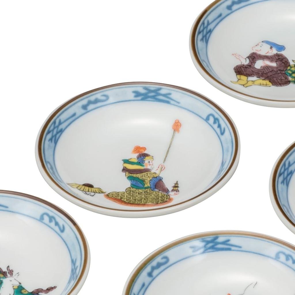 Kutani Ware Iwataya "Kutani Ware" Set of Plates (size 3) Seven Lucky Gods K8-29